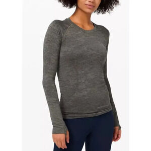 Lululemon Long Sleeve Swiftly Tech Variegated Mesh Camo Black and Gray Size 6
